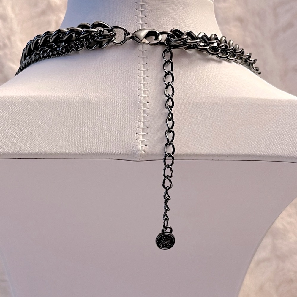 Vera Wang Multi-Strand Silver & Gunmetal Crystal Necklace With Rhinestone Flower - Picture 13 of 16